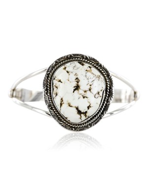 Handmade Certified Authentic Navajo .925 Sterling Silver WHITE Buffalo Turquoise Native American Bracelet 12656