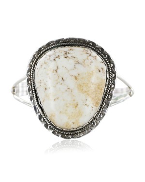 Handmade Certified Authentic Navajo .925 Sterling Silver WHITE Buffalo Turquoise Native American Bracelet 12662