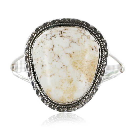 Handmade Certified Authentic Navajo .925 Sterling Silver WHITE Buffalo Turquoise Native American Bracelet 12662
