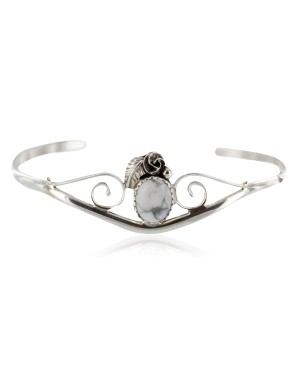 Handmade Certified Authentic Navajo .925 Sterling Silver White Howlite Native American Bracelet 12949-3