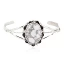 Handmade Navajo .925 Sterling Silver White Howlite Native American Bracelet 18200
