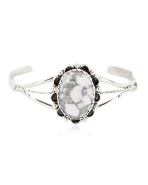 Handmade Navajo .925 Sterling Silver White Howlite Native American Bracelet 18200