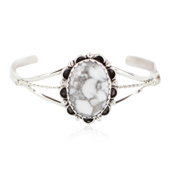 Handmade Certified Authentic Navajo .925 Sterling Silver White Howlite Native American Bracelet 18200