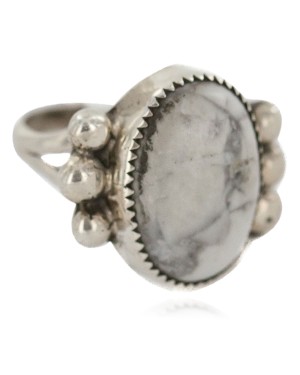 Handmade Certified Authentic Navajo .925 Sterling Silver White Howlite Native American Ring 18243