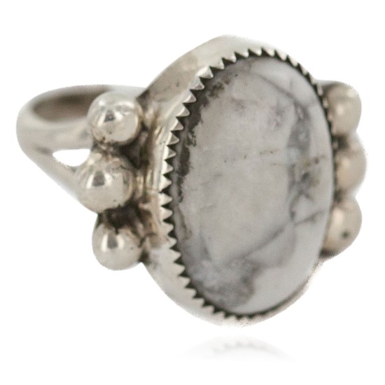 Handmade Certified Authentic Navajo .925 Sterling Silver White Howlite Native American Ring 18243