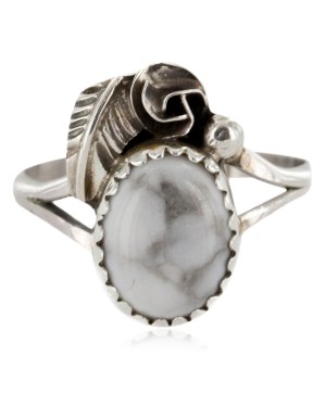 Handmade Certified Authentic Navajo .925 Sterling Silver White Howlite Turquoise Native American Ring Size 6 1/2 26204-21