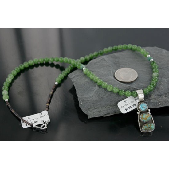 Handmade Certified Authentic Navajo .925 Sterling SilverONE Mountain and Turquoise Native American Necklace 390683130429