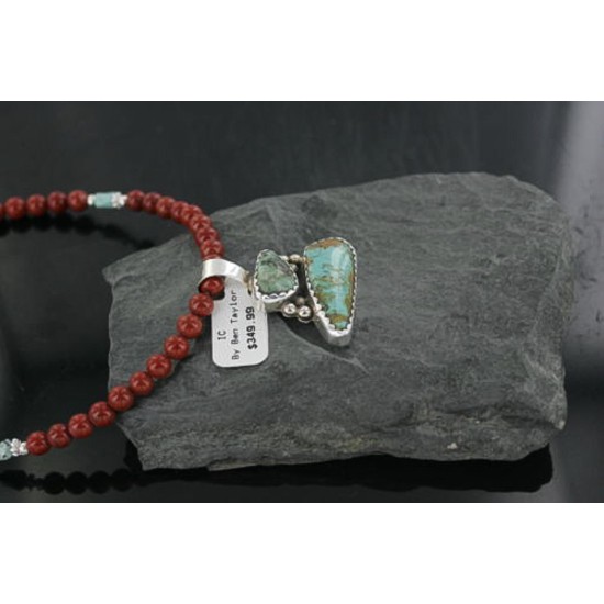 Handmade Certified Authentic Navajo CARICO and Turquoise Native American Necklace 390675643197