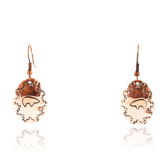 Handmade Certified Authentic Navajo Handstamped Bear Handmade Copper Native American Earrings 390834863378