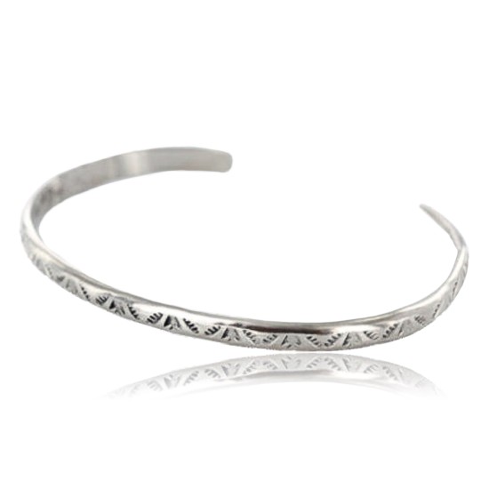 Handmade Certified Authentic Navajo Handstamped Handmade Nickel Native American Bracelet 371051224923