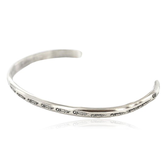 Handmade Certified Authentic Navajo Handstamped Handmade Nickel Native American Bracelet 390805405287
