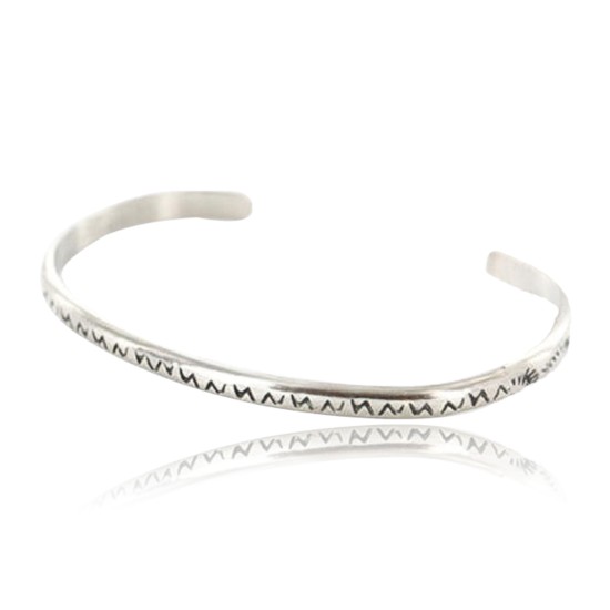 Handmade Certified Authentic Navajo Handstamped Handmade Nickel Native American Bracelet 390829084757