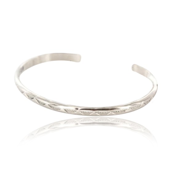 Handmade Certified Authentic Navajo Handstamped Handmade Nickel Native American Bracelet 390829311716