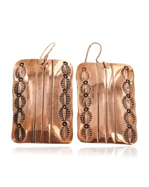 Handmade Navajo Handstamped Pure Copper Dangle Native American Earrings 16978-1