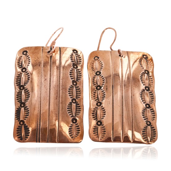 Handmade Certified Authentic Navajo Handstamped Pure Copper Dangle Native American Earrings 16978-1