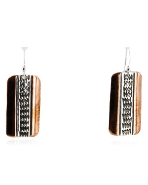 Handmade Certified Authentic Navajo Handstamped Real Handmade Copper and .925 Sterling Silver Native American Earrings 27158-5