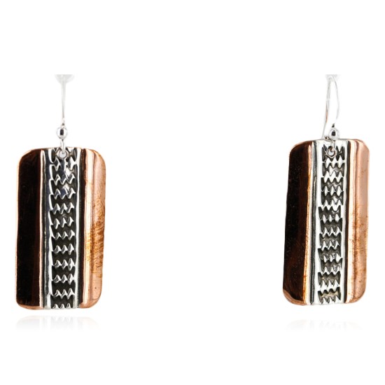 Handmade Certified Authentic Navajo Handstamped Real Handmade Copper and .925 Sterling Silver Native American Earrings 27158-5 Handmade Certified Authentic Navajo Handstamped Real Handmade Copper and .925 Sterling Silver Native American Earrings 27158-5