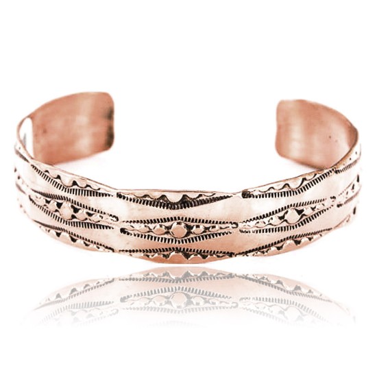 Handmade Certified Authentic Navajo Handstamped Real Handmade Copper Native American Bracelet 371026796616