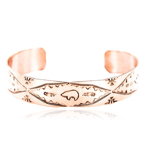 Handmade Certified Authentic Navajo Handstamped Real Handmade Copper Native American Bracelet 390794007874