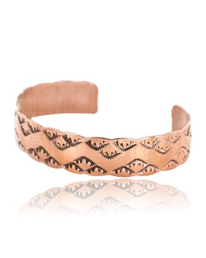 Handmade Certified Authentic Navajo Handstamped Real Handmade Copper Native American Bracelet 390834849546