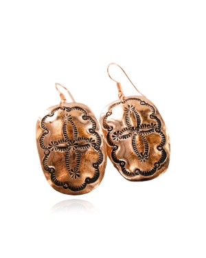 Handmade Certified Authentic Navajo Handstamped Real Handmade Copper Native American Earrings 16976-1