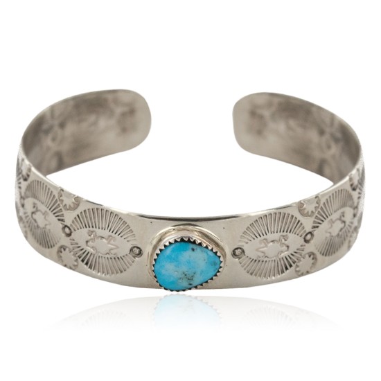 Handmade Certified Authentic Navajo Horned Lizard Nickel Natural Turquoise Native American Bracelet 12796-5
