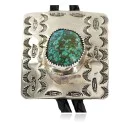 Handmade Navajo Leather Nickel Natural Turquoise Bolo Tie NB160330203933