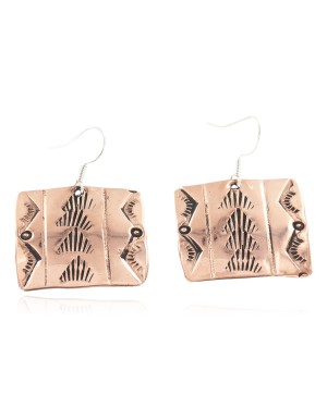 Handmade Certified Authentic Navajo Mountain Pure Copper Dangle Native American Earrings 18169-1