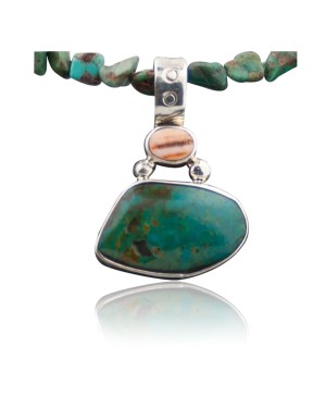Handmade Certified Authentic Navajo Native .925 Sterling Silver Turquoise and Spiny Oyster Native American Necklace 370803468971
