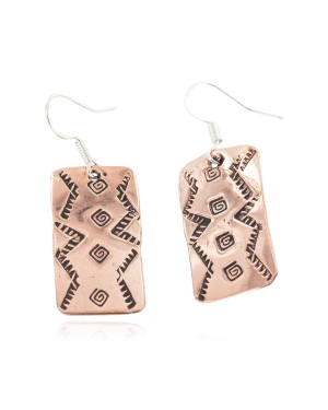 Handmade Certified Authentic Navajo Native American Pure Copper Dangle Earrings 18170-12