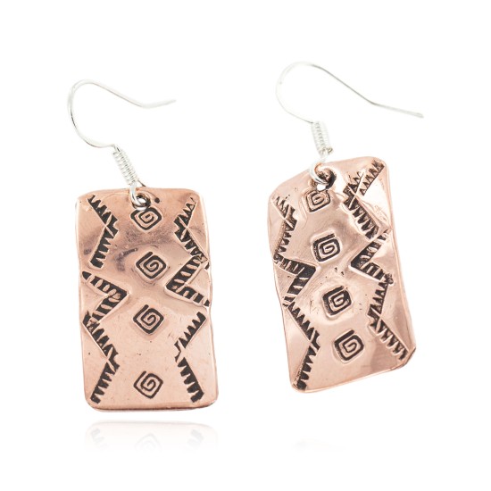 Handmade Certified Authentic Navajo Native American Pure Copper Dangle Earrings 18170-12