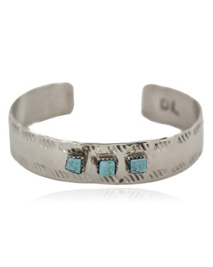 Handmade Certified Authentic Navajo Natural Turquoise Native American Nickel Bracelet 13141-10