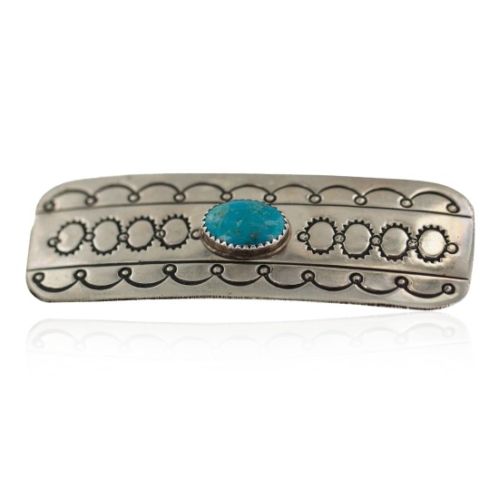 Handmade Certified Authentic Navajo Natural Turquoise Native American Nickel Hair Barrette 90001 Handmade Certified Authentic Navajo Natural Turquoise Native American Nickel Hair Barrette 90001