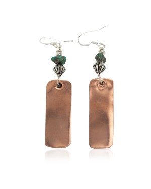 Handmade Certified Authentic Navajo Natural Turquoise Native American Pure Copper Dangle Earrings 18211-6