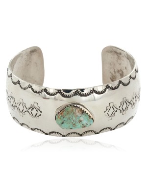 Handmade Certified Authentic Navajo Natural Turquoise Nickel Native American Bracelet 12784-1