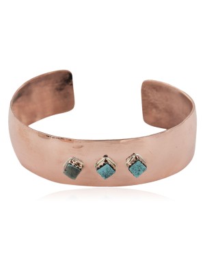 Handmade Certified Authentic Navajo Natural Turquoise Pure Copper Native American Bracelet 12954