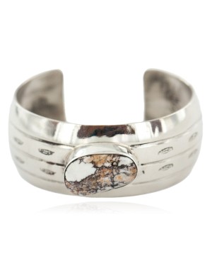Handmade Certified Authentic Navajo Natural White Buffalo Native American Nickel Bracelet 13137-20