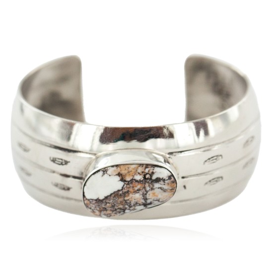 Handmade Certified Authentic Navajo Natural White Buffalo Native American Nickel Bracelet 13137-20