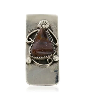 Handmade Navajo Nickel and .925 Sterling Silver Natural Agate Money Clip NB151218023653