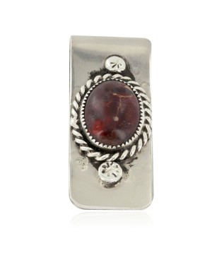 Handmade Certified Authentic Navajo Nickel and .925 Sterling Silver Natural Jasper Native American Money Clip 11250-22