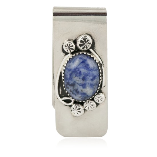 Handmade Certified Authentic Navajo Nickel and .925 Sterling Silver Natural Lapis Native American Money Clip 11264-3