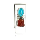 Handmade Navajo Nickel and .925 Sterling Silver Natural Turquoise Coral Native American Money Clip 10525-4