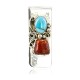 Handmade Certified Authentic Navajo Nickel and .925 Sterling Silver Natural Turquoise Coral Native American Money Clip 10525-5