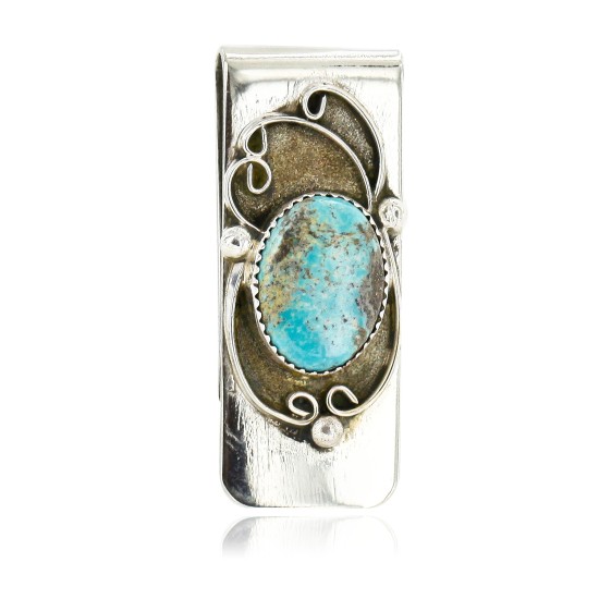 Handmade Certified Authentic Navajo Nickel and .925 Sterling Silver Natural Turquoise Native American Money Clip 10524-1 Handmade Certified Authentic Navajo Nickel and .925 Sterling Silver Natural Turquoise Native American Money Clip 10524-1