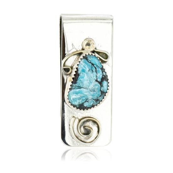 Handmade Certified Authentic Navajo Nickel and .925 Sterling Silver Natural Turquoise Native American Money Clip 10524-4 Handmade Certified Authentic Navajo Nickel and .925 Sterling Silver Natural Turquoise Native American Money Clip 10524-4