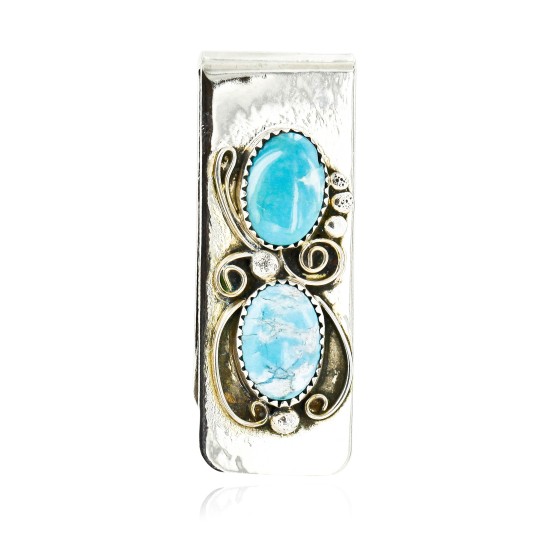 Handmade Certified Authentic Navajo Nickel and .925 Sterling Silver Natural Turquoise Native American Money Clip 10525-1 Handmade Certified Authentic Navajo Nickel and .925 Sterling Silver Natural Turquoise Native American Money Clip 10525-1