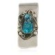 Handmade Certified Authentic Navajo Nickel and .925 Sterling Silver Natural Turquoise Native American Money Clip 10529