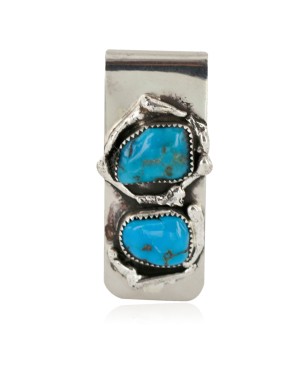 Handmade Certified Authentic Navajo Nickel and .925 Sterling Silver Natural Turquoise Native American Money Clip 10530-1