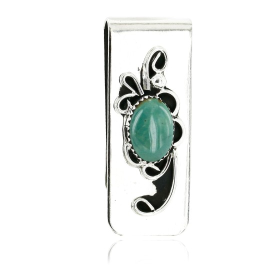 Handmade Certified Authentic Navajo Nickel and .925 Sterling Silver Natural Turquoise Native American Money Clip 11238-6
