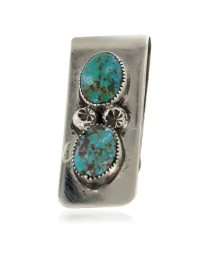 Handmade Navajo Nickel and .925 Sterling Silver Natural Turquoise Native American Money Clip 11240-3